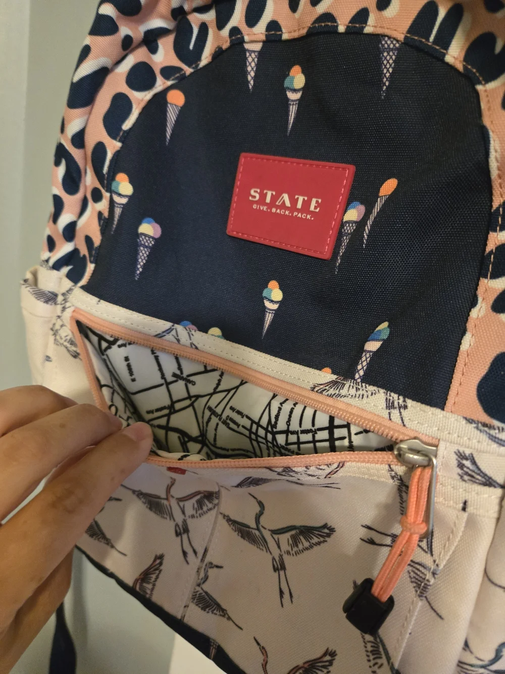 STATE Kane Mini - Coney Island Pink & Navy Ice Cream Print Backpack